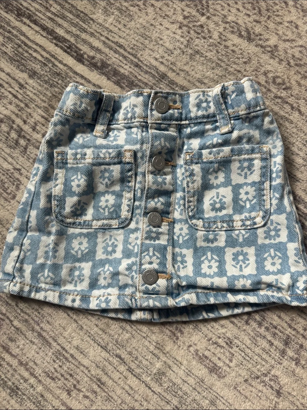 Old Navy Light Blue Floral Check Denim Skirt with Front Buttons